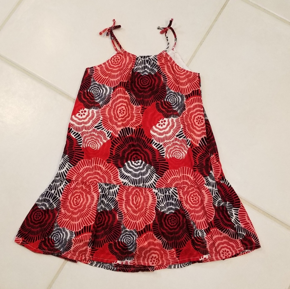 Old Navy Red Floral Ruffle Hem Spaghetti Strap Tank Dress 4T - Picture 3 of 8